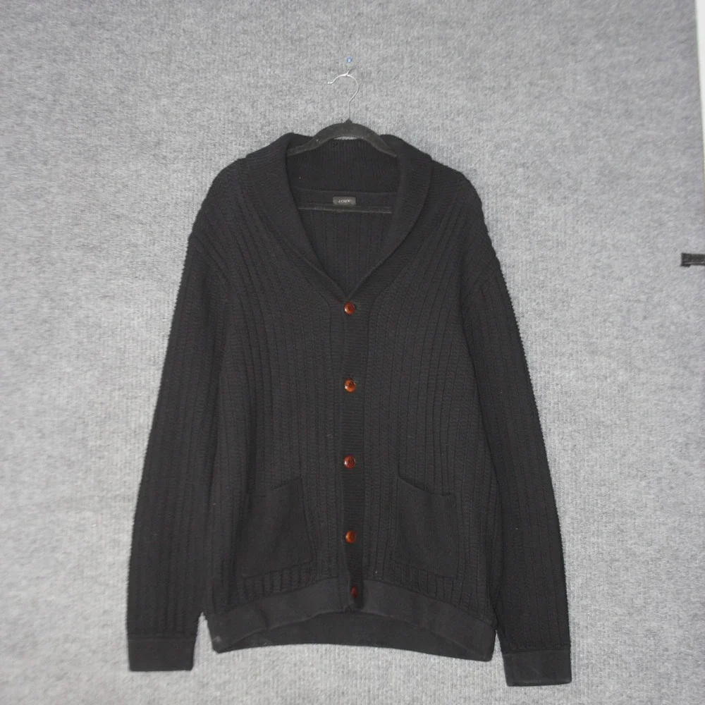 J Crew Cardigan Sweater Mens XL Black Shawl Collar‎ Ribbed Knit Button Front